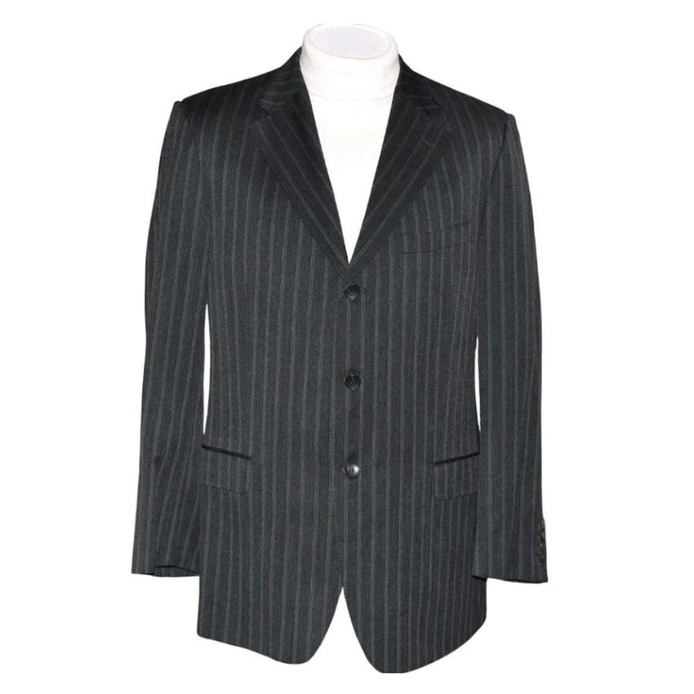 VTG Gucci Mens Blazer Gray Pinstripe Wool Made in Switzerland Jacket Sz US 46R